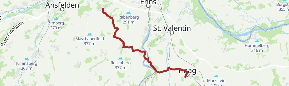 Route map: OÖ Mariazellerweg: C: 2. Etappe: St. Florian